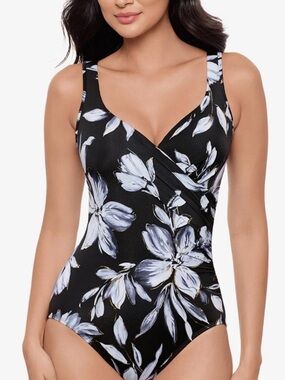 Miraclesuit Black Swimdress with White Floral Accents 14